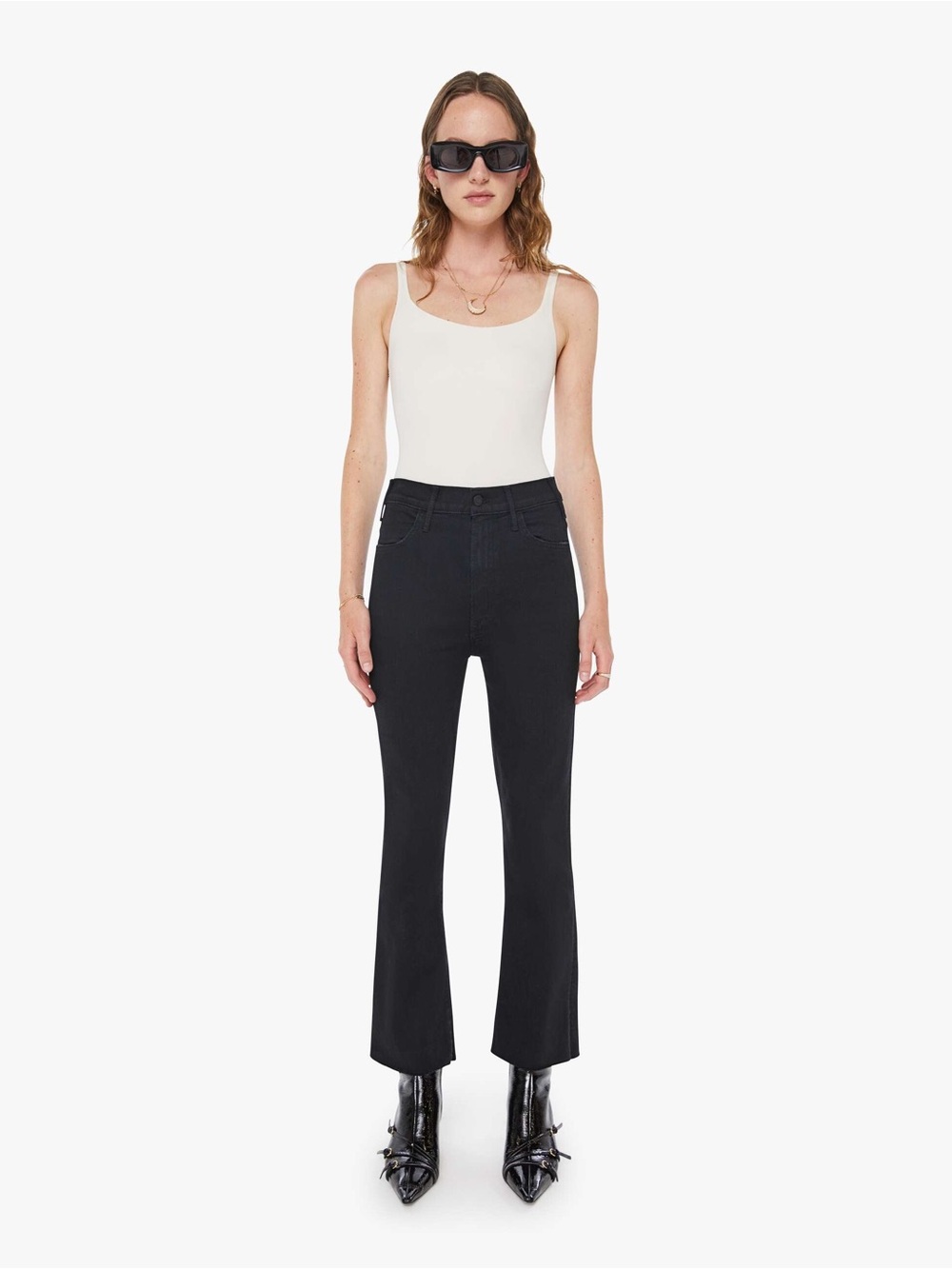 MOTHER The Hustler Ankle Fray High Rise Flare Not Guilty Black Jeans Size 28